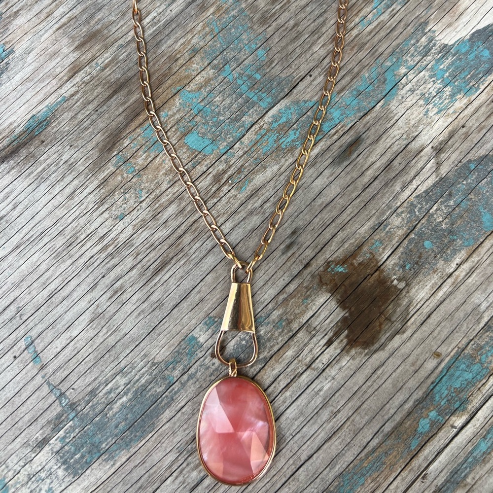 Henri Bendel Rose Gold Plated Pink Crystal & Pearl Pendant Necklace Adjustable